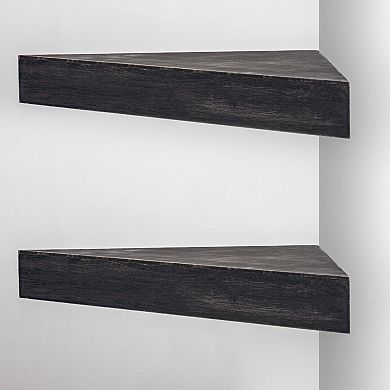 E2 Black Rustic Wood Floating Corner Shelves 3-pc. Set