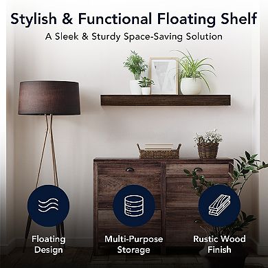 American Art Décor Rustic Wood Floating Wall Shelf