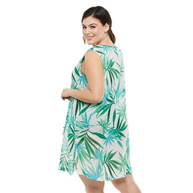 Plus Size Portocruz Palm Print Lace-Up Cover Up Dress