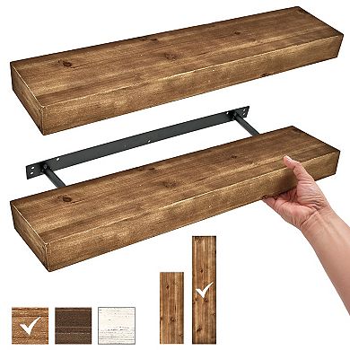 American Art Décor Large Walnut Brown Rustic Wood Floating Wall Shelf