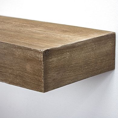 American Art Décor Large Walnut Brown Rustic Wood Floating Wall Shelf