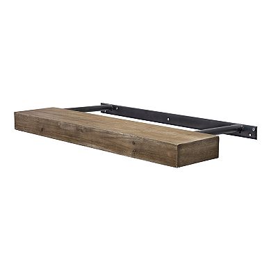American Art Décor Large Walnut Brown Rustic Wood Floating Wall Shelf