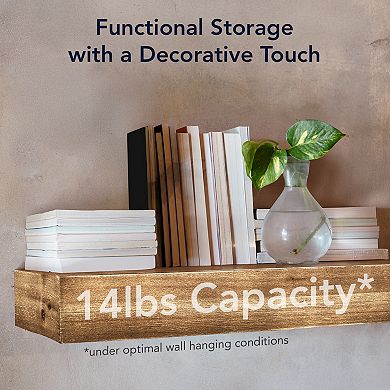 American Art Décor Large Walnut Brown Rustic Wood Floating Wall Shelf