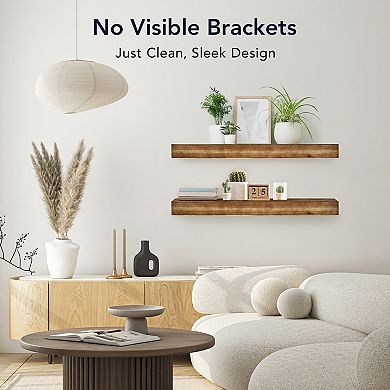 American Art Décor Large Walnut Brown Rustic Wood Floating Wall Shelf