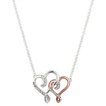 Brilliance Two-Tone Double Heart Necklace with Crystal Accents