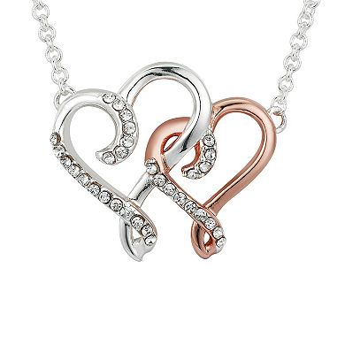 Brilliance Two-Tone Double Heart Necklace with Crystal Accents