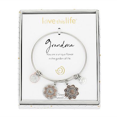 LovethisLife Two-Tone "Grandma" Flower Crystal Bangle Bracelet