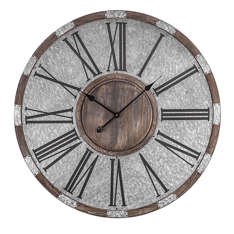 E2 31 Wood and Metal Oversized Vintage Wall Clock, Brown