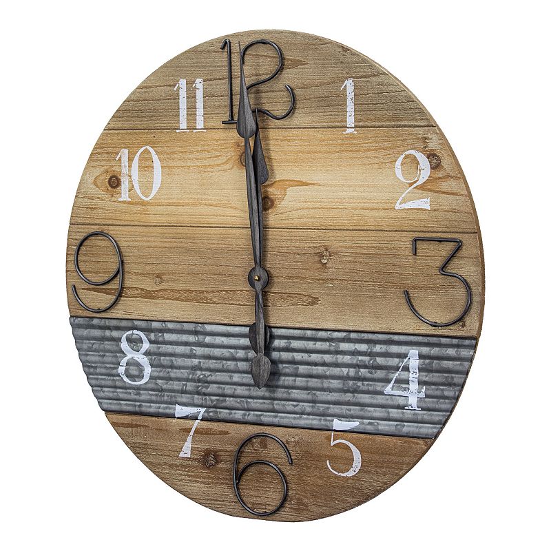 E2 Concepts Oversized Wood Metal Farmhouse Clock, Brown