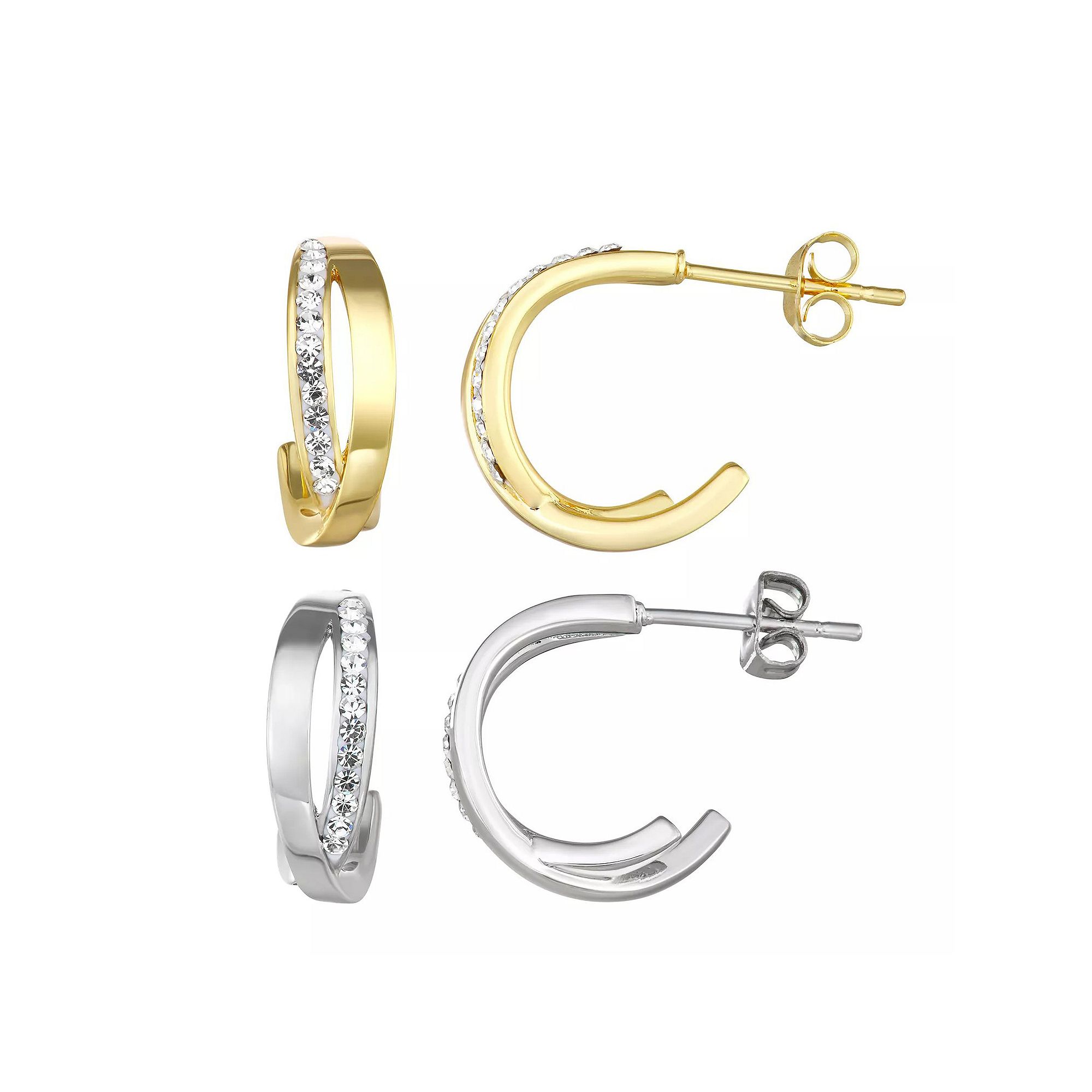Chrystina Two-Tone Crystal C-Hoop Earring Set, Womens, Two Tone
