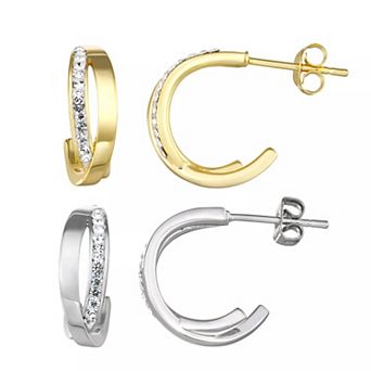 Chrystina Two-Tone Crystal C-Hoop Earring Set