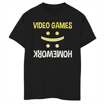 Boys 8-20 Video Games Homework Sad Happy Graphic Tee