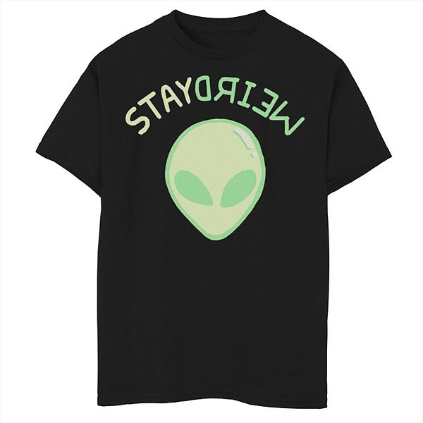 Boys 8-20 Stay Weird Neon Green Alien Face Graphic Tee