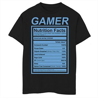 Boys 8-20 Gamer Nutrition Facts Blue Label Funny Graphic Tee