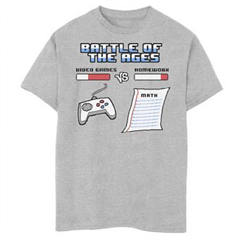 Boys 8-20 Battle of the Ages Games Vs Homework Graphic Tee
