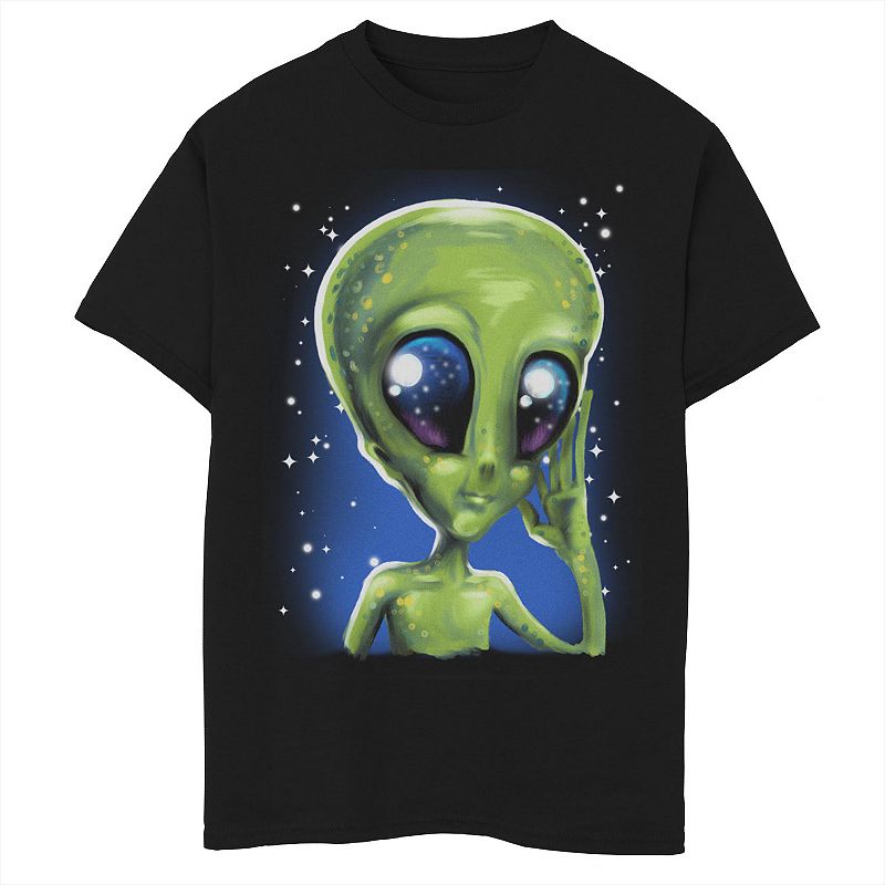 Boys 8-20 Cute Alien Face In Space Graphic Tee, Boys, Size: XS, Black