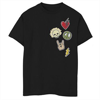 Boys 8-20 Rock On Left Chest Patches Graphic Tee