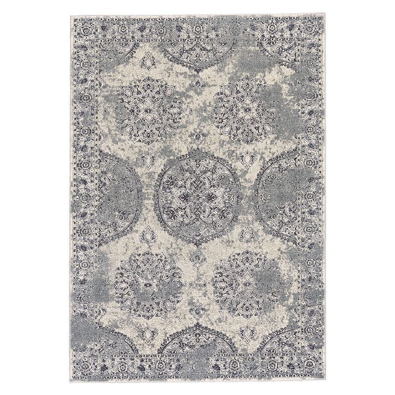Weave & Wander Plaza Ornamental Rug, Grey, 5X8 Ft