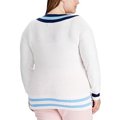 Plus Size Chaps Multi-Color V-Neck Sweater