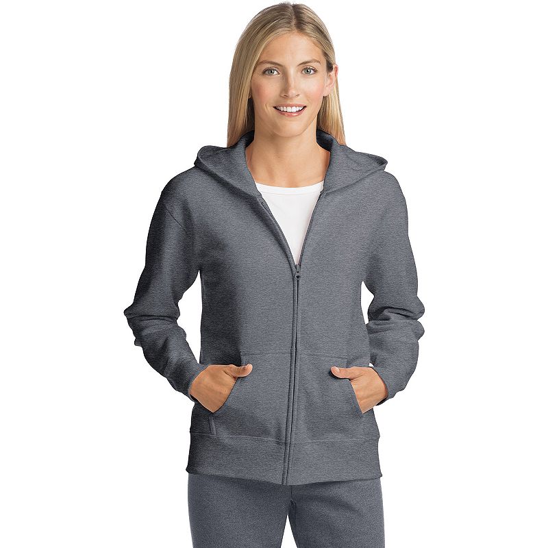 Women's Hanes® EcoSmart Full-Zip Hoodie Sweatshirt, Size: Medium, Slate Grey