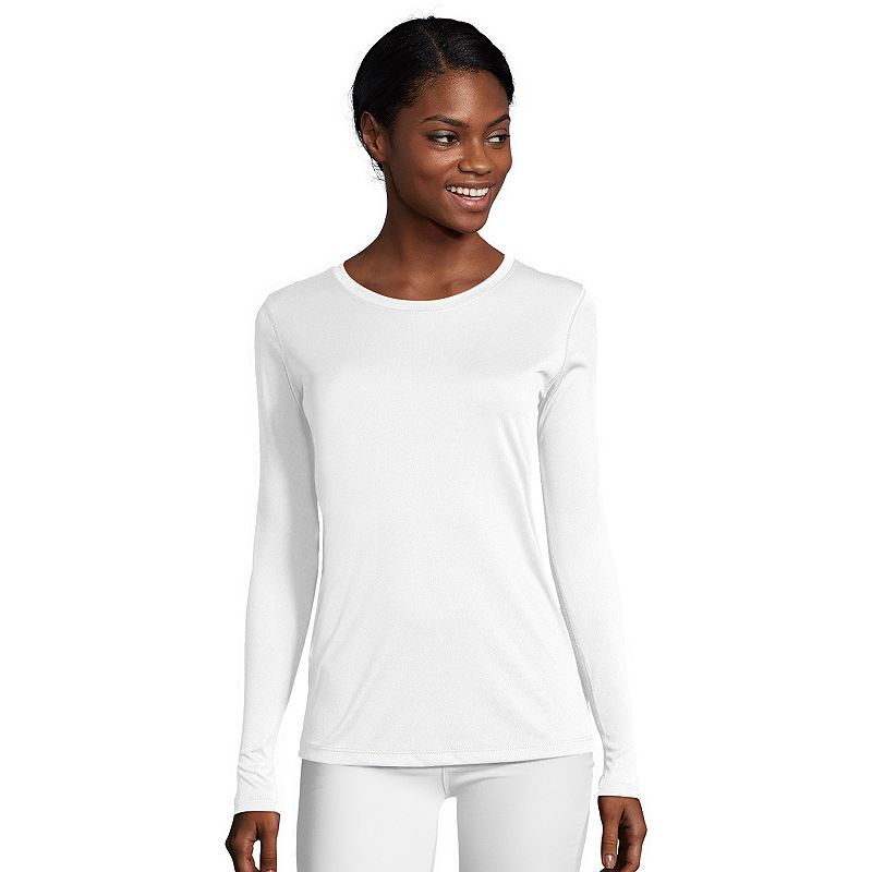 Women's Hanes® Cool Dri Long-Sleeve Performance Tee, Size: XL, White