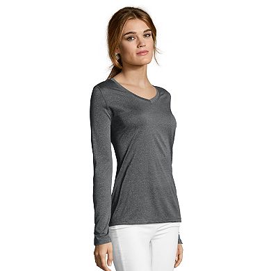 Women's Hanes® Cool Dri Long-Sleeve Performance V-Neck Tee