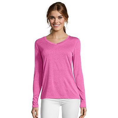 Women s Hanes Cool Dri Long Sleeve Performance V Neck Tee