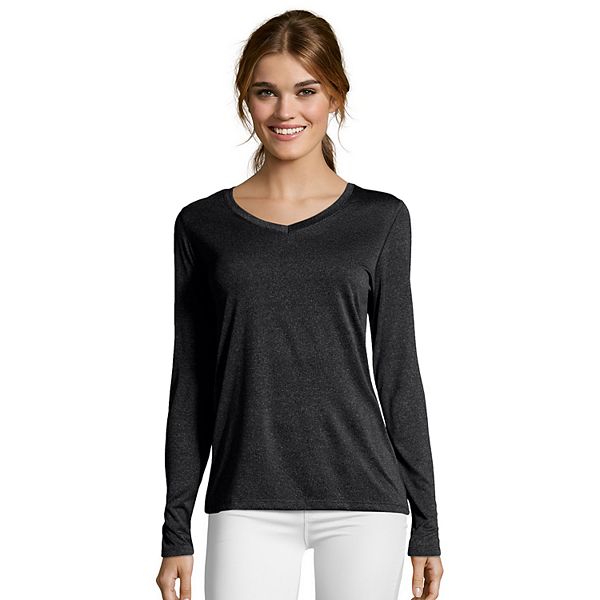 Women's more sizes Juniors VNECK Long Sleeve Charcoal Grey Ambiance T-shirt