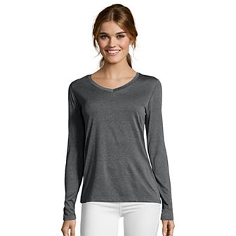 Women's Hanes® Cool Dri Long-Sleeve Performance V-Neck Tee