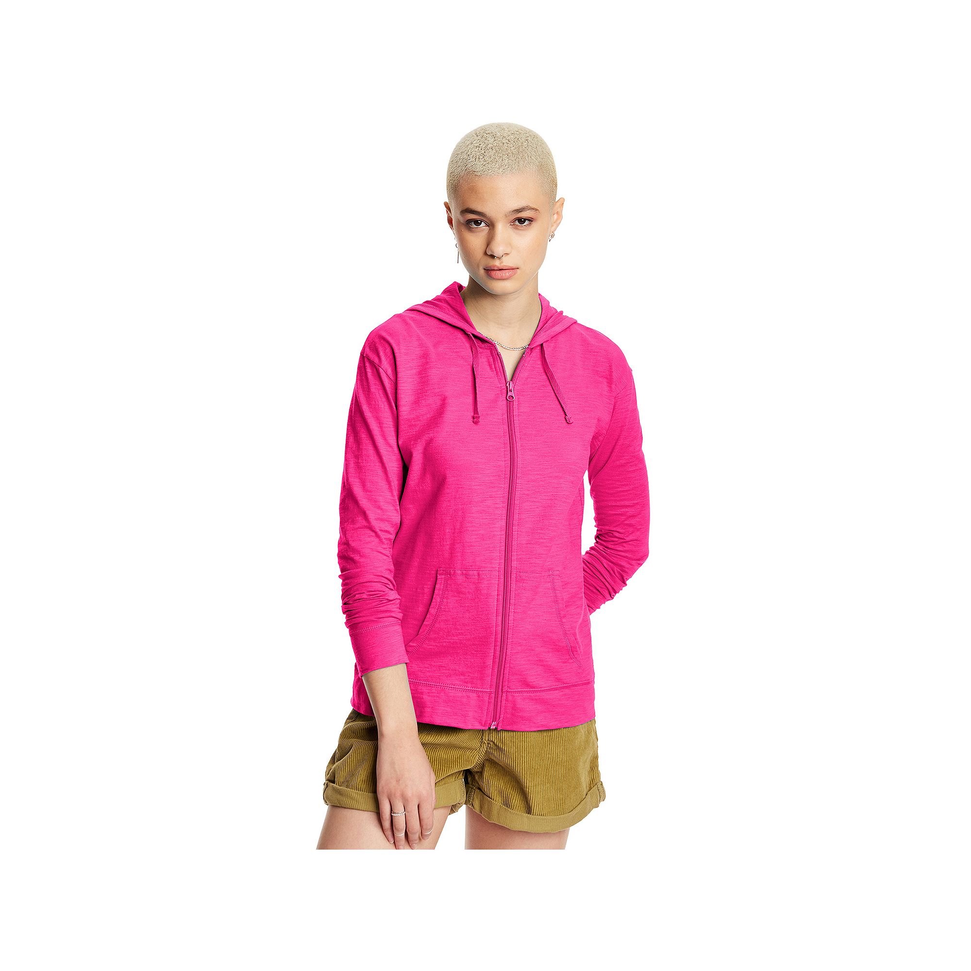Womens Hanes® Slub Jersey Full Zip Hooded Sweatshirt, Size: Small, Amaran