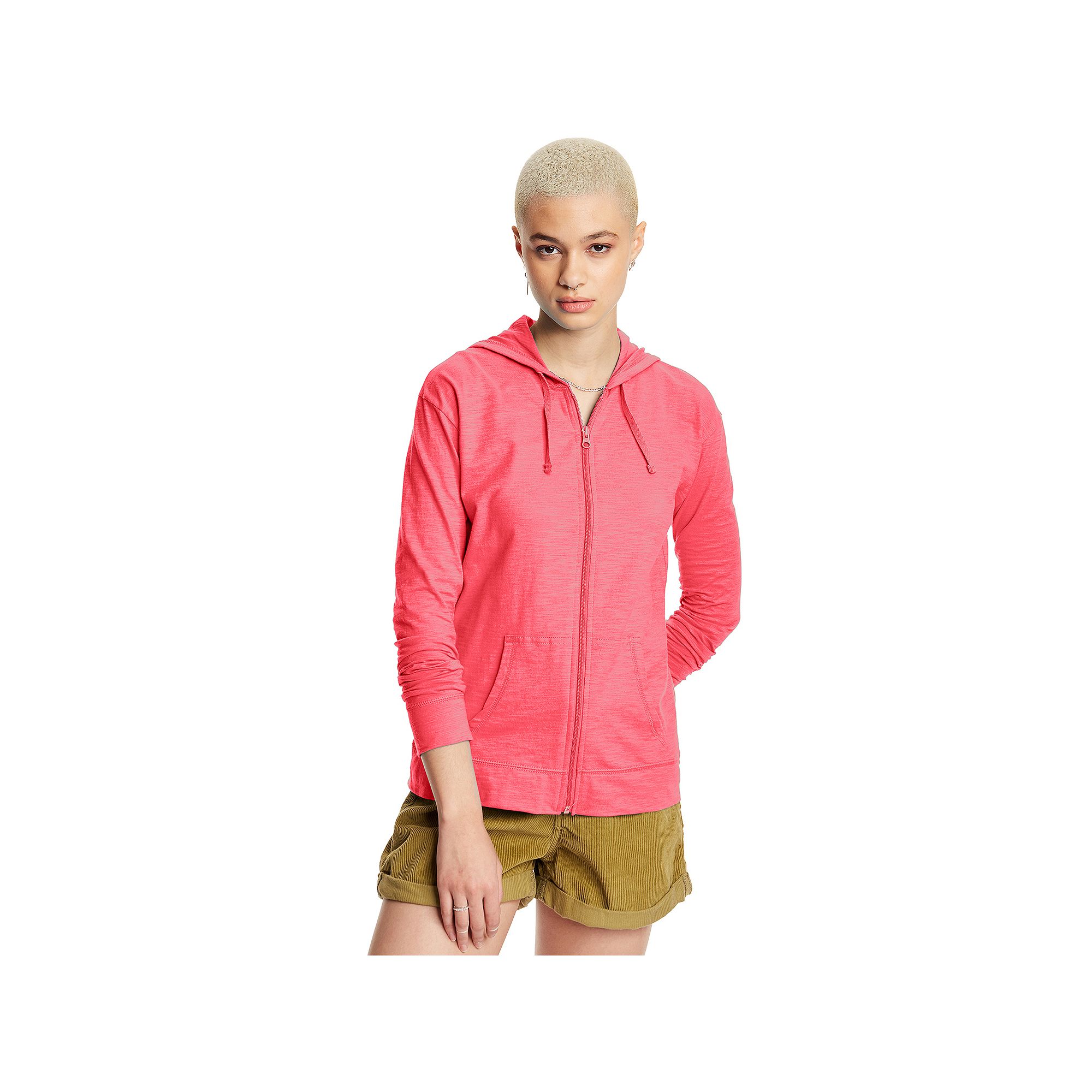 Womens Hanes® Slub Jersey Full Zip Hooded Sweatshirt, Size: Small, Briny 