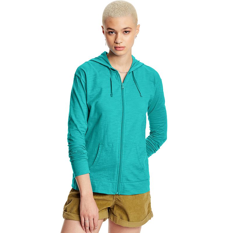 UPC 090563126996 product image for Women's Hanes Slub Jersey Full Zip Hooded Sweatshirt, Size: Medium, Green | upcitemdb.com