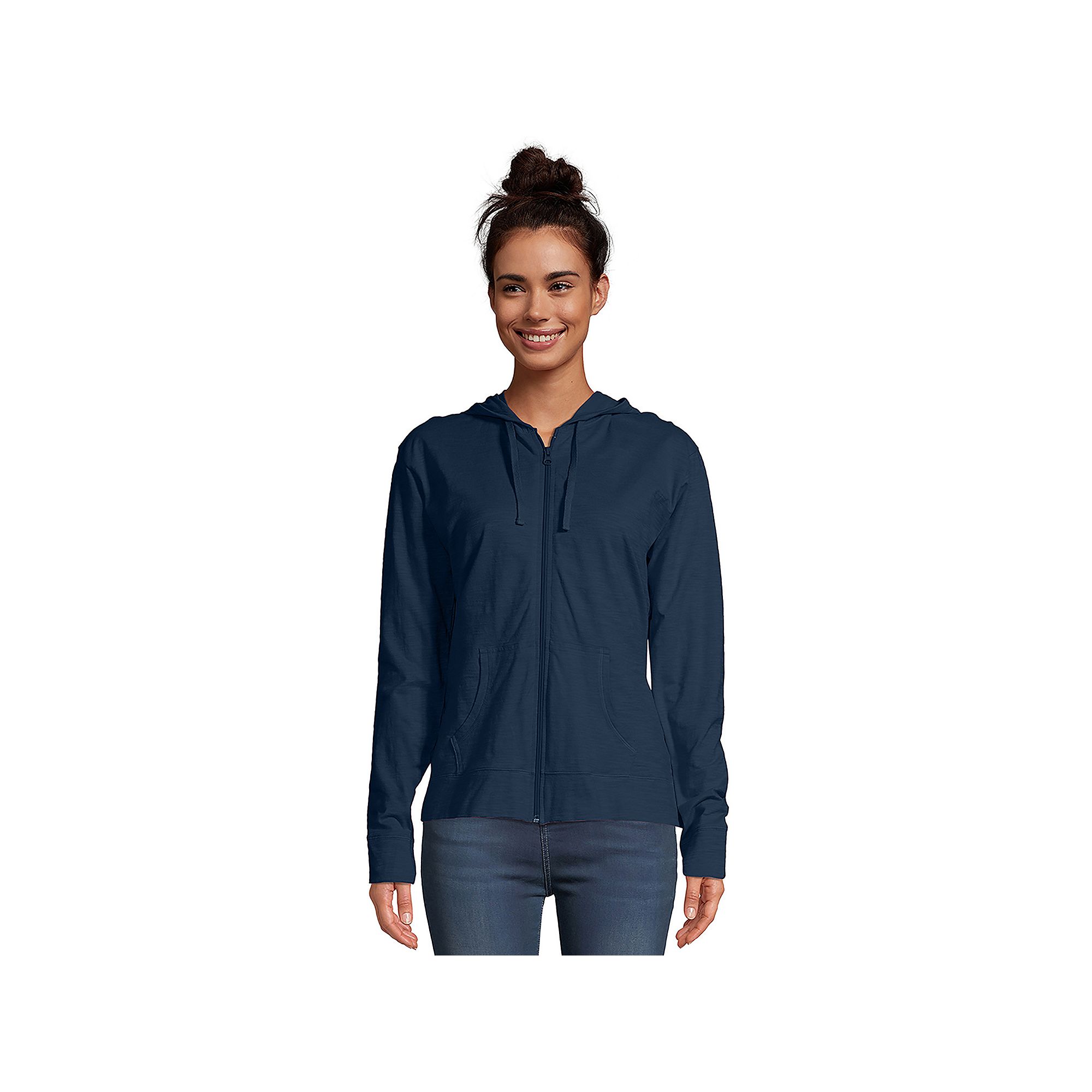 Womens Hanes® Slub Jersey Full Zip Hooded Sweatshirt, Size: Small, Blue