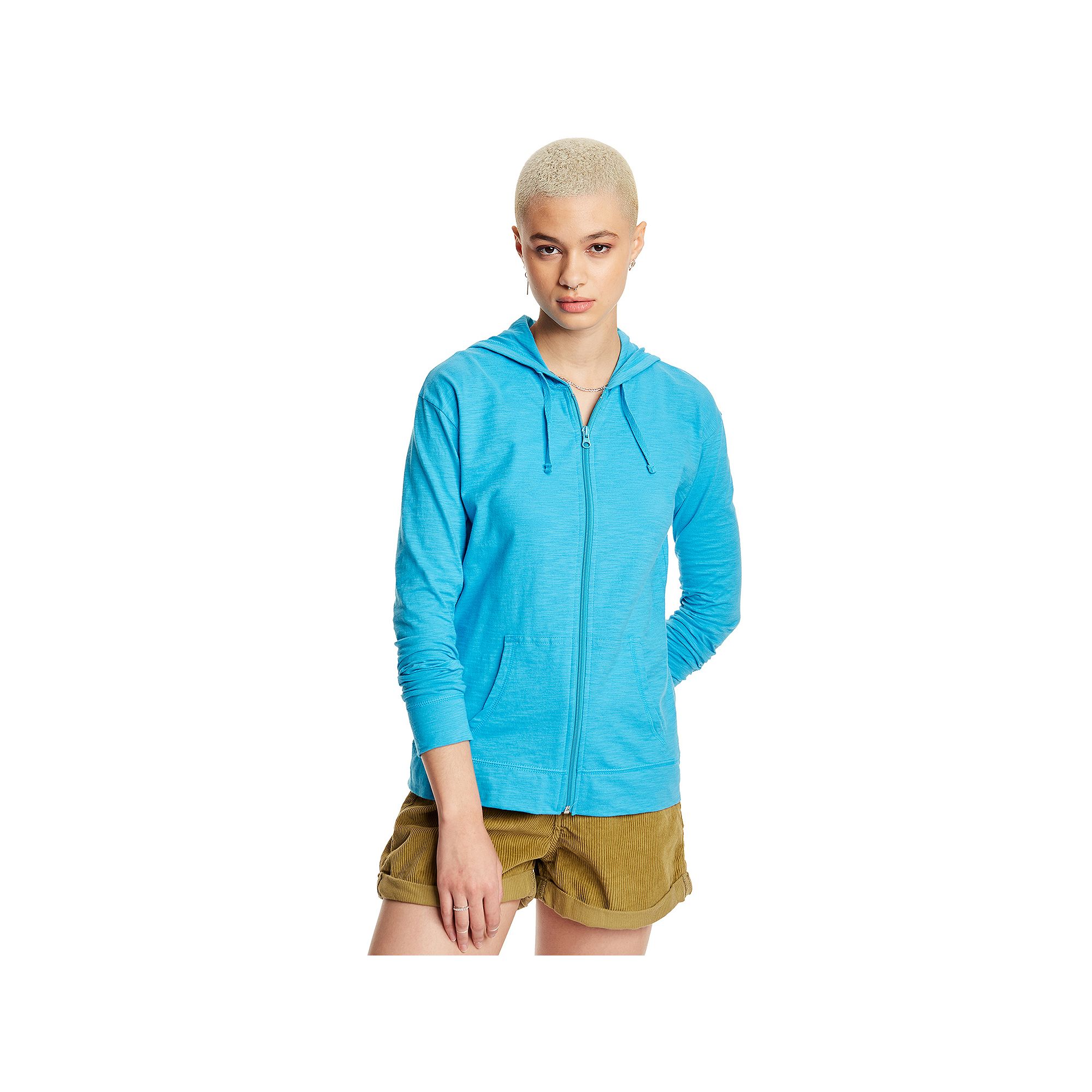 Womens Hanes® Slub Jersey Full Zip Hooded Sweatshirt, Size: Small, Proces