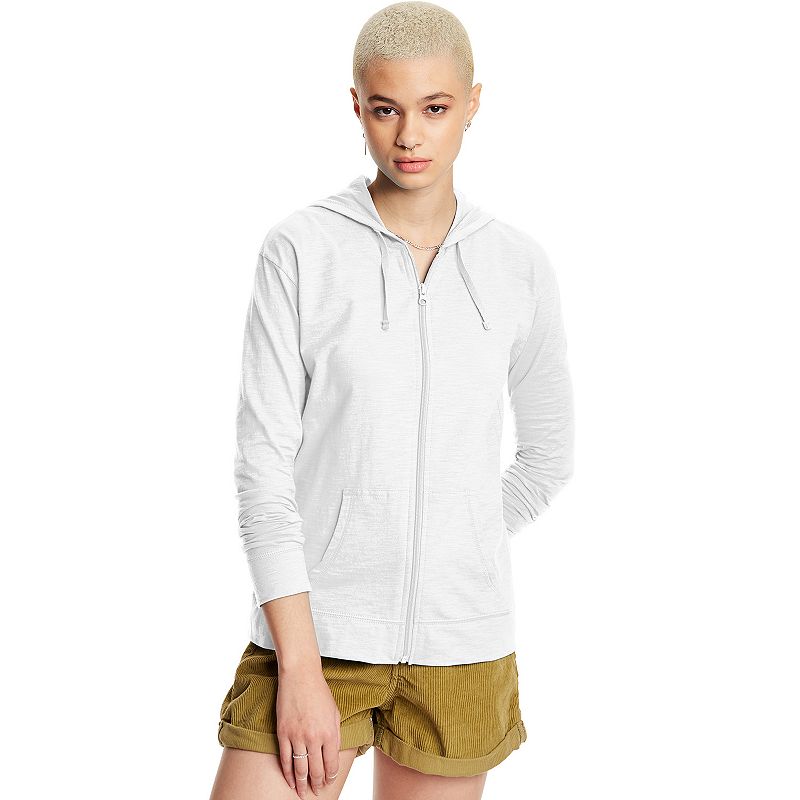 Women's Hanes® Slub Jersey Full Zip Hooded Sweatshirt, Size: XL, White