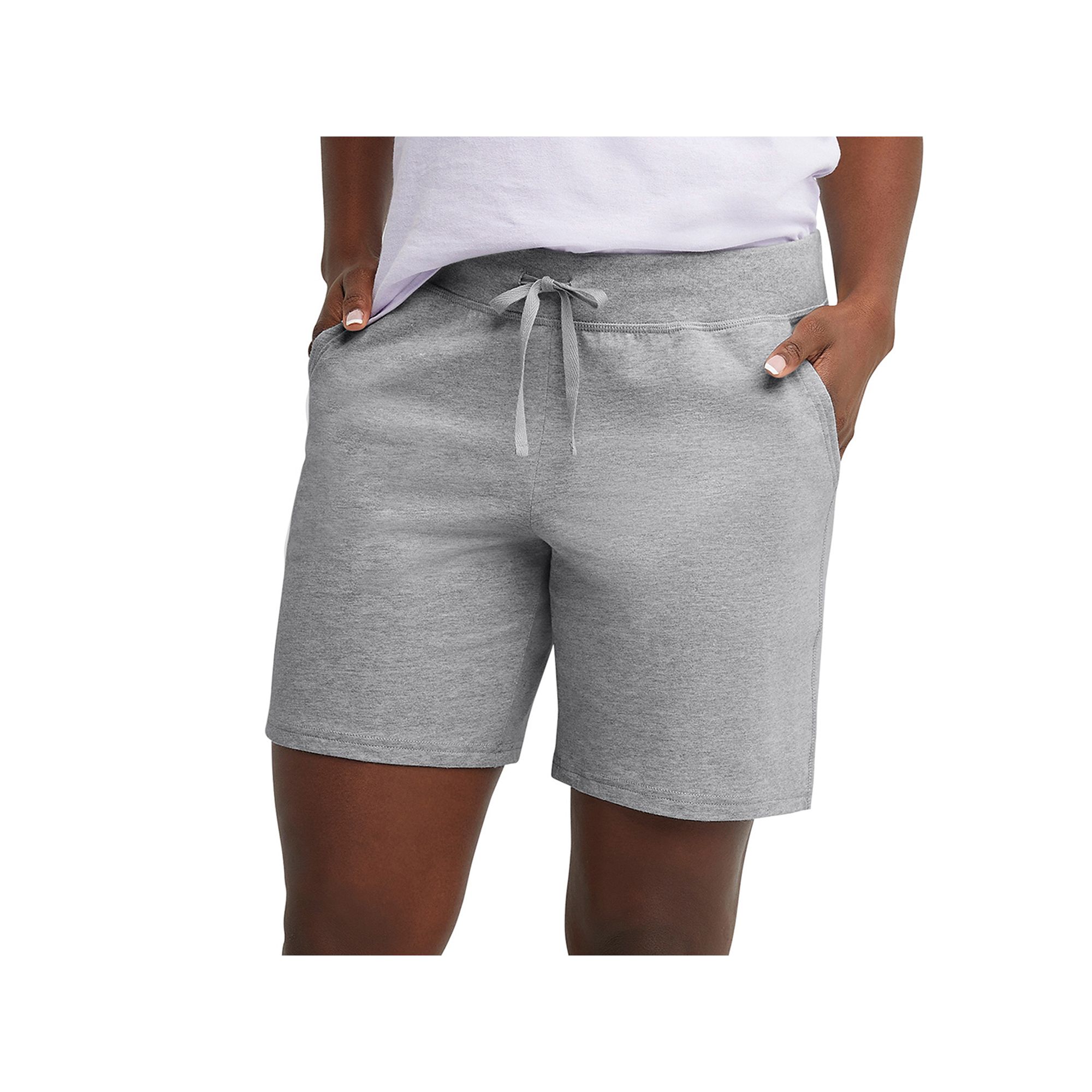 Womens Hanes® Jersey Drawstring Shorts, Size: Small, Light Silver