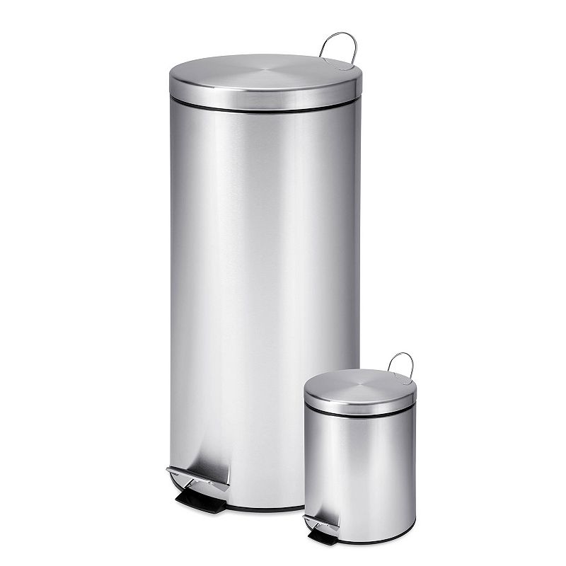 Honey-Can-Do 30L & 3L Stainless Steel Step Trash Can Combo, Silver