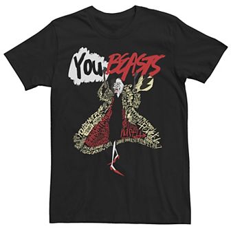Disney's 101 Dalmatians Cruella De Vil Men's You Beasts Word Fill Tee