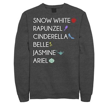 Men's Disney Princess Six Princesses Names & Symbols Fleece
