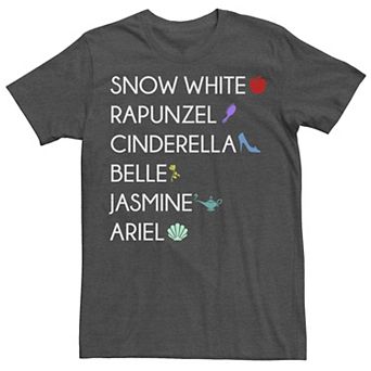 Men's Disney Princess Six Princesses Names & Symbols Tee