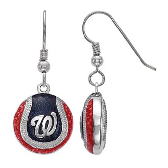 LogoArt Sterling Silver Washington Nationals Enamel Baseball Earrings