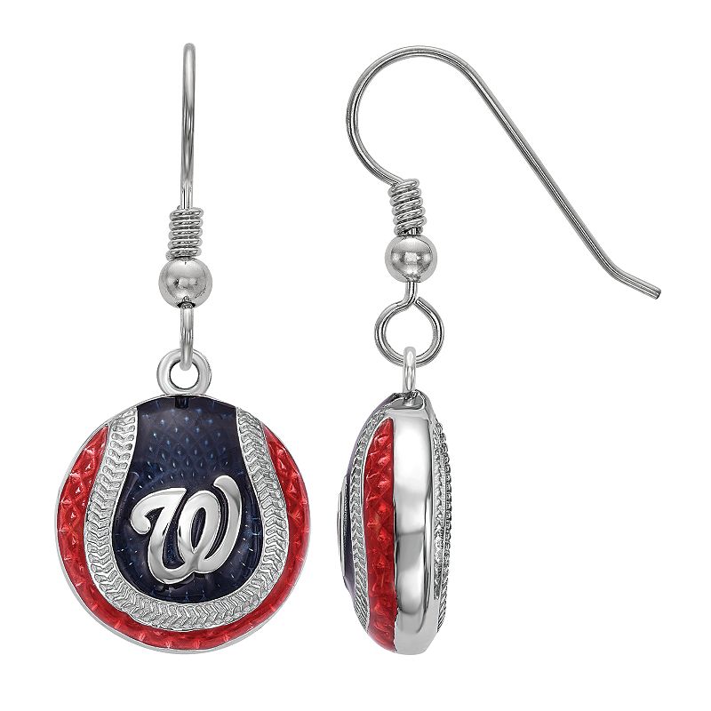 LogoArt Sterling Silver Washington Nationals Enamel Baseball Earrings, Wome