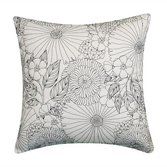 Edie @ Home Fine Line Embroidered Floral Indoor & Outdoor Throw Pillow