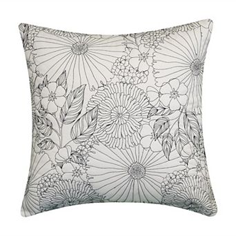 Edie@Home Fine Line Embroidered Floral Indoor & Outdoor Throw Pillow