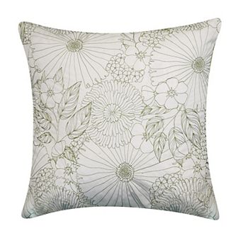 Edie @ Home Fine Line Embroidered Floral Indoor & Outdoor Throw Pillow