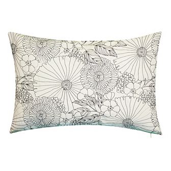 Edie @ Home Fine Line Embroidered Floral Indoor & Outdoor Lumbar Throw Pillow