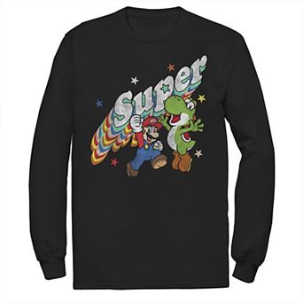 Men's Nintendo Super Mario Yoshi Mario Rainbow 3D Star Long Sleeve Tee