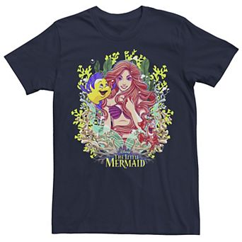 Disney's The Little Mermaid Ariel & Flounder Men's Floral Frame Tee