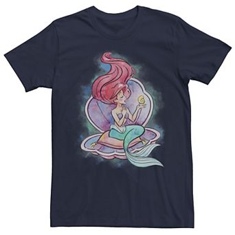 Disney's The Little Mermaid Ariel Clam Shell Watercolor Portrait Men's Tee