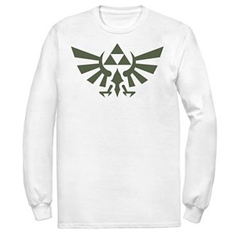 Men's Nintendo Zelda Hyrule Crest Triforce Black Out Logo Long Sleeve Tee